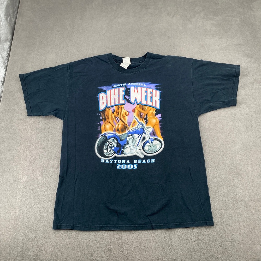 Vintage 2005 Daytona Beach Bike Week T-Shirt Mens XL Gildan Black Motorcycle Tee